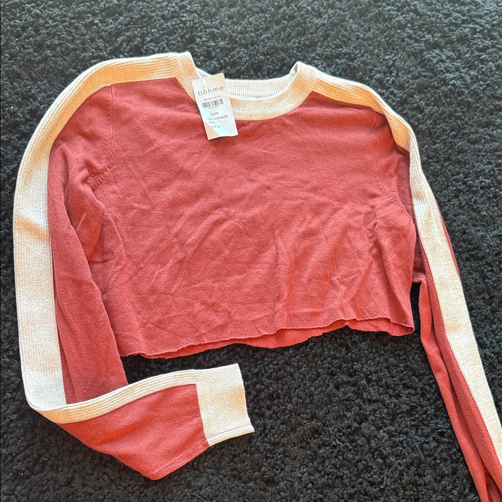 BOHME Red and Cream Cropped Sweater